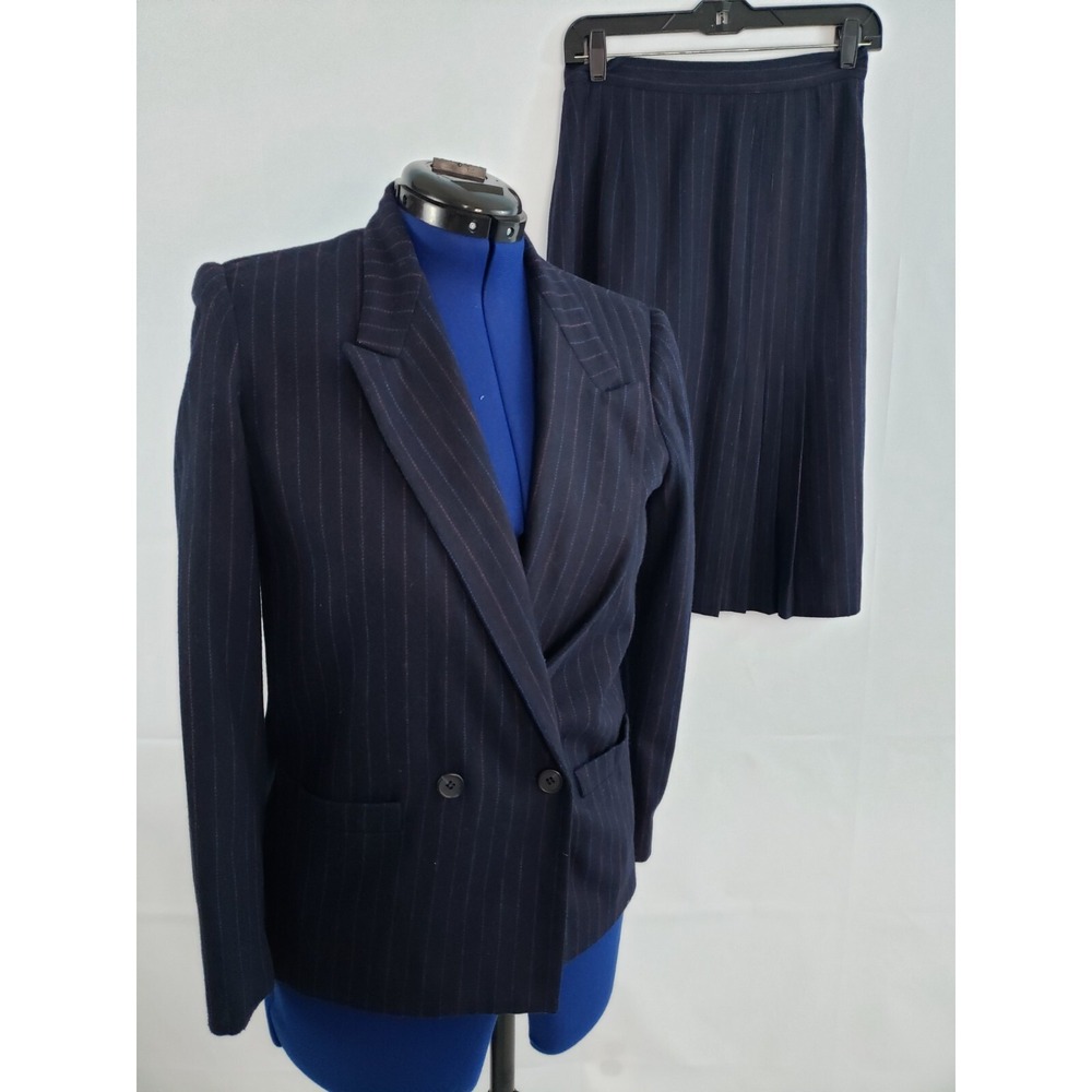 Haberdasher women's Stripped Jacket 2 Piece‎ Wool Skirt Suit size 9 / 10 AA58